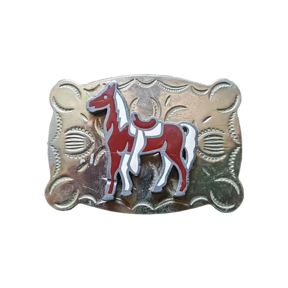 Vintage 1970&rsquo;s Horse Western Belt Buckle Hand Stamped