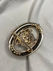 Gold Medusa Head Belt Buckle Black Greek Key Crystal Oval
