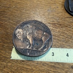 Lot of 2 VTG Buffalo 5 Cents Nickel Belt Buckle Silver Round USA 3&Prime; Diameter B13