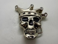 Crowned King Joker Skull Head with Rhinestones Figural Belt Buckle