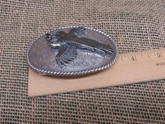 Western / Cowboy Belt Buckle ~ Oval Engraved w/ 3-D Flying Eagle ~ Silver Color