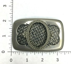 Western Belt Buckle Basket Weave Portrait Stone Insert Silver Tone Vintage