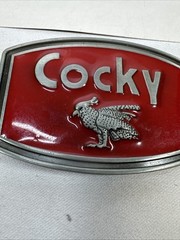 Rooster Belt Buckle “Cocky” Medium. Red Enameled And Gray Tones