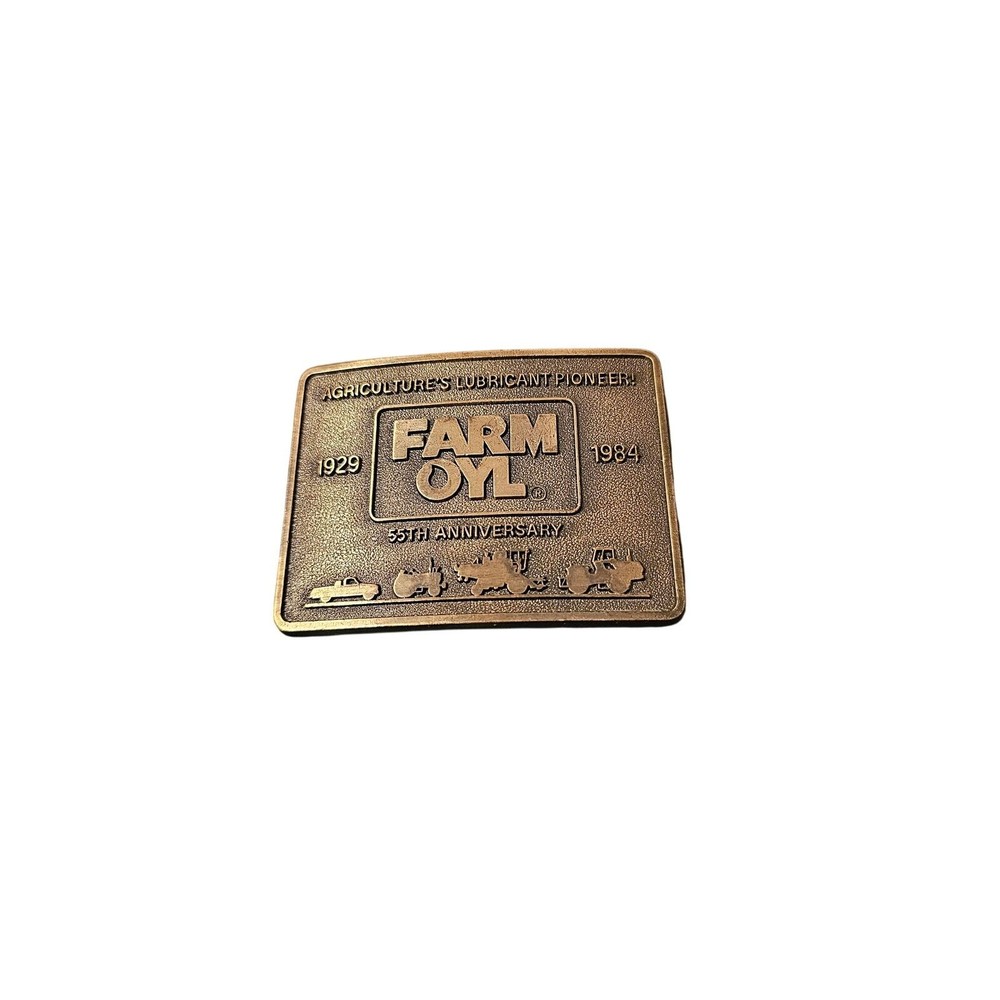 Vintage Farm Oyl Belt Buckle Farmer Collector Patina Ranch Tractor BRASS
