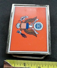UNITED STATES SEAL EAGLE STARS & STRIPES RED BACKGROUND BELT BUCKLE