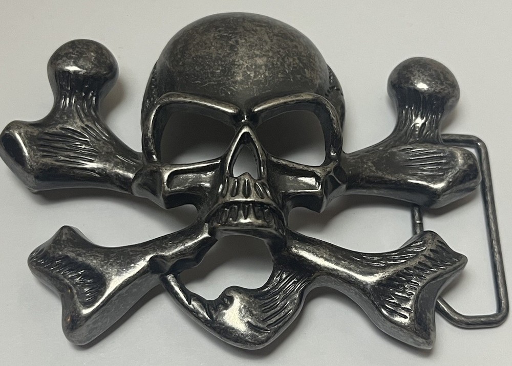 Skull Crossbones Pirate Metal Western Belt Buckle Vintage 1.5” Gothic Metal Head