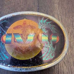 Vintage 1977 Pacifica Mfg Kansas Dragon Sun Oval Belt Buckle