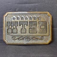 Vintage 1975 James Lind Wyoming Studio Art Works WTSO Brass Belt Buckle Stars