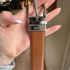 Original Penguin Tan black Leather Belt with Silver Buckle reversible 34/85