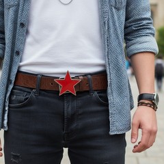 Red Men Women Belt Buckle Silver Metal Western Fashion Texas Lone Star TX Teen