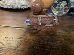 Arnold Goldstein Sterling Silver Belt Buckle 14K Gld 37-39-1.25” JR Belt 🐊✅