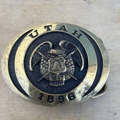 Vtg Utah 1896 State Seal Belt Buckle First Security Corp Collection Brass