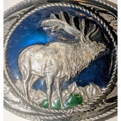1991 Siskiyou Pewter Elk Belt Buckle Blue Enamel Made in USA Vintage