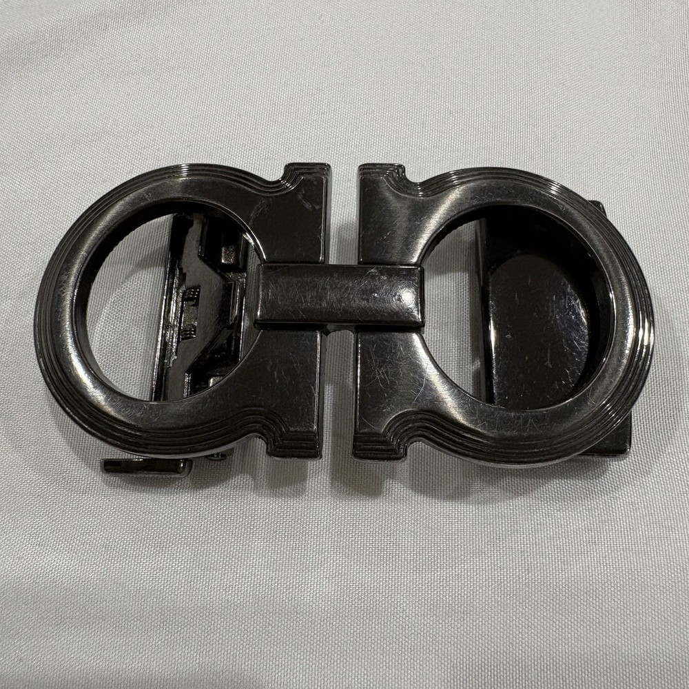 Designer Style Double Ring Belt Buckle Gunmetal Silver Tone Hinged Clamp