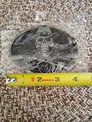 Western Skull Buckle Cowboy Hat Black Silver Rodeo Buckle New Sealed