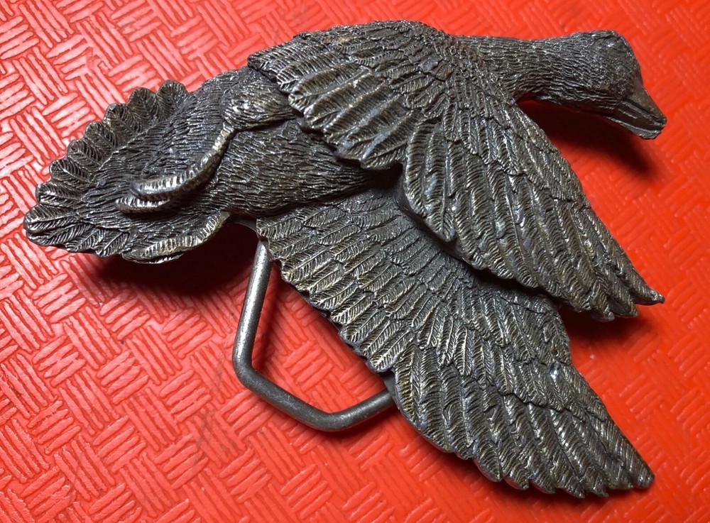 Cast Brass? 1979 BELT BUCKLE Indiana Metal Craft FLYING DUCK detailed