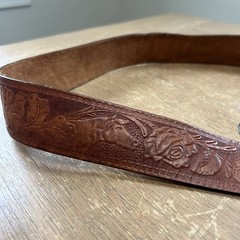 Brass Moose Belt Buckle w/Hand Tooled Brown Leather Western Wear Belt Size 40