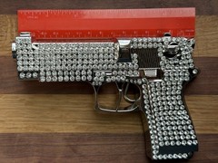 Gun Belt Buckle Iced Style Silver Metal Full of Rhinestones Revolver Pistols Men