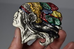 Vintage Native American Chief Head Dress Belt Buckle Metal Made in Canada