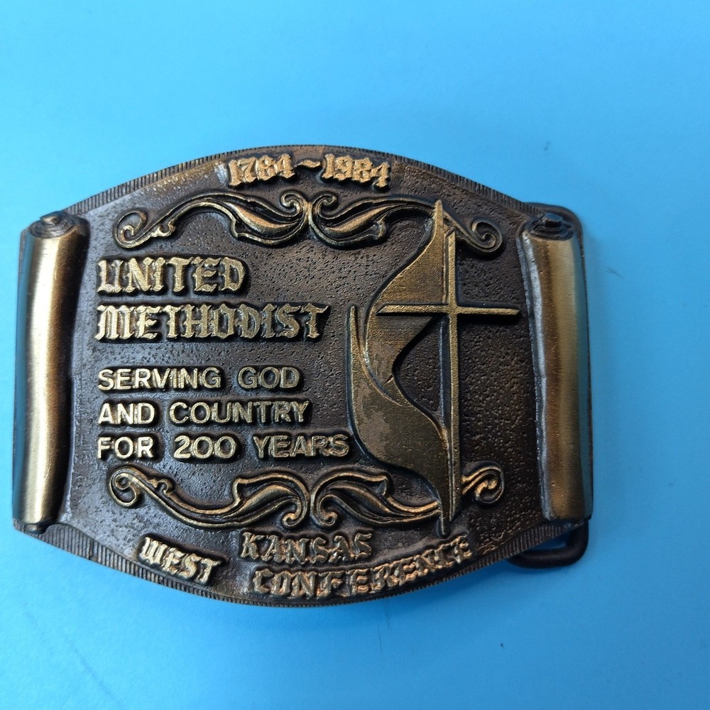 Vintage 1984 United Methodist Church Bicentennial Solid Bronze Belt Buckle KS