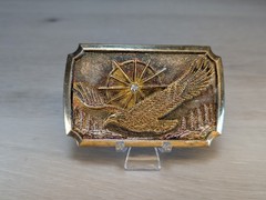 Vintage American Soaring Eagle Solid Brass Belt Buckle w/ Diamond Crystal