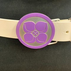 Purple Silver Buckle Peach Four Leaf Clover White Leather Belt Japan Unisex New