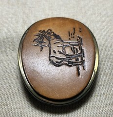 Vintage Elk Leather Belt Buckle Western Wildlife Oval Brown Brass USA