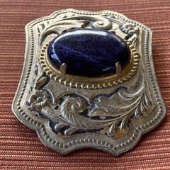 Lapis Cabochon Cab Gemstone Antique Silver Oval Belt Buckle