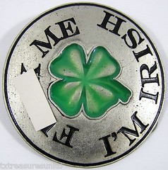 BELT BUCKLES USA Four Leaf Clover « F**K Me I&rsquo;m Irish » Silver Green Circle NWOT!