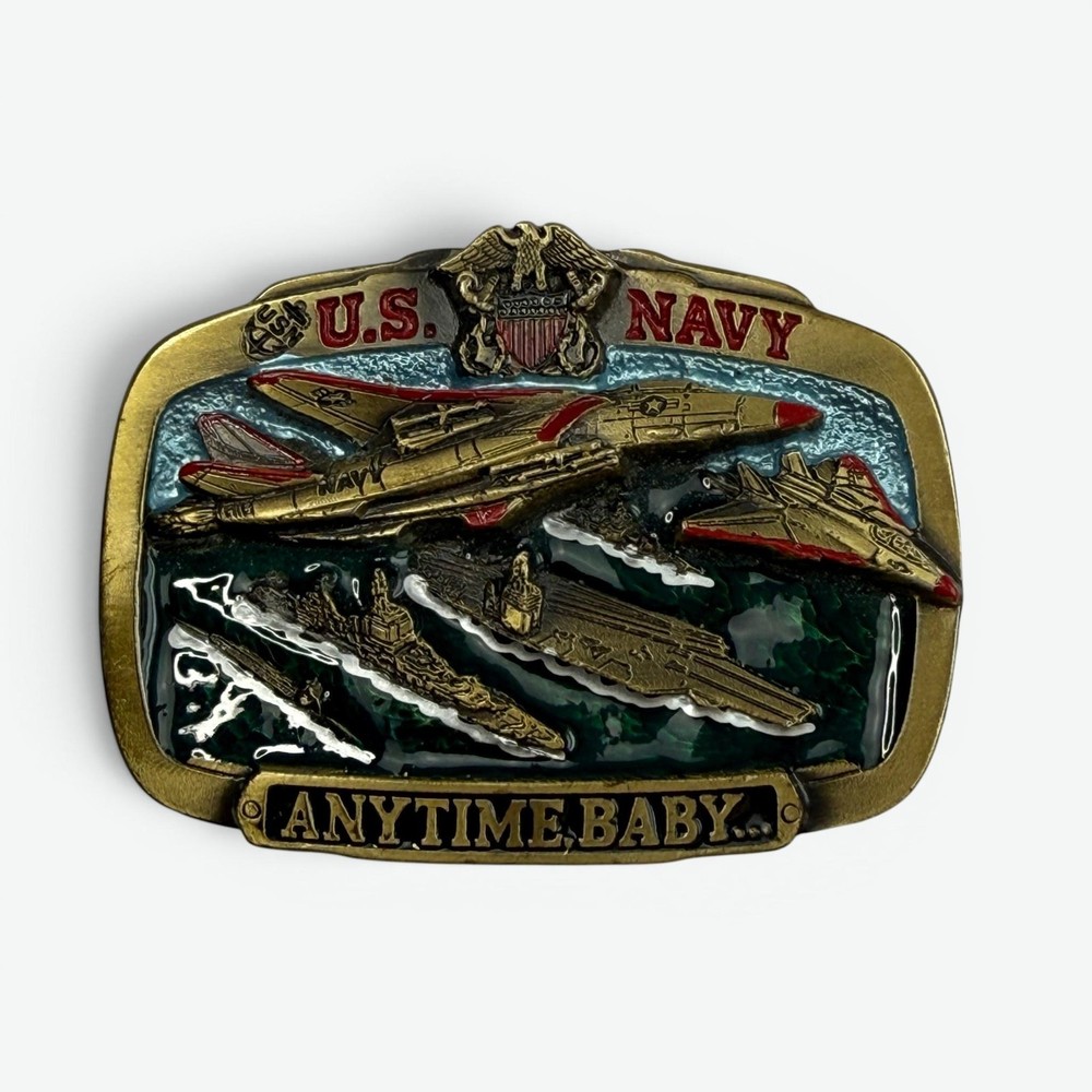 Vintage US Navy Anytime Baby 1983 The Great American Buckle Co Belt Buckle Mens