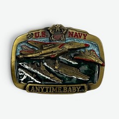 Vintage US Navy Anytime Baby 1983 The Great American Buckle Co Belt Buckle Mens