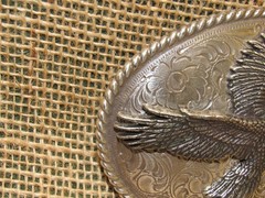 Western / Cowboy Belt Buckle ~ Oval Engraved w/ 3-D Flying Eagle ~ Silver Color