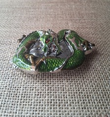 Green Enamel Chinese Dragon Belt Buckle 3D Fantasy Mythical Novelty