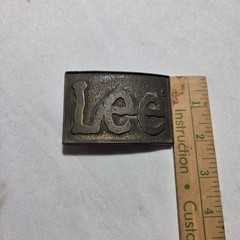 Vintage Lee Jeans Belt Buckle Brass Tone Raised Logo Rectangle Western Workwear