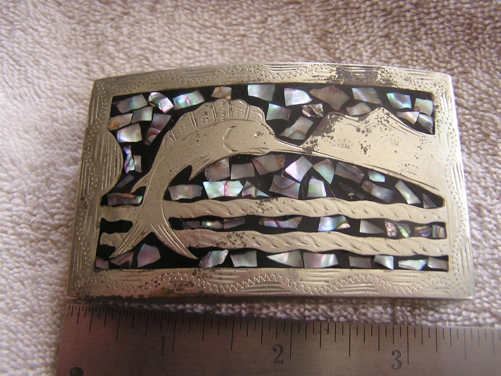 Vintage Alpaca Mexico Inlay Belt Buckle