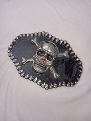 Large Skull And Bones Belt Buckle Silver Chrome Black
