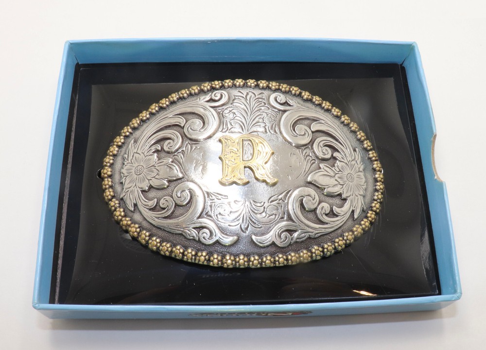NEW NOCONA OVAL INITIAL BUCKLE R – ACC BUCKLE – 37072-R BOXED