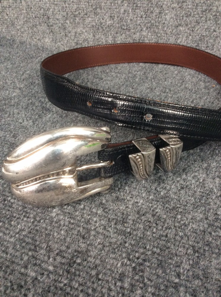 Custom Made sterling Silver 925 Buckle Billy Martin’s Lizard Leather belt