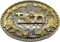 Praying Cowboy Horse Western Rodeo Gold Tone Design Fashion Cowboy Belt Buckle