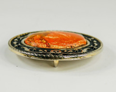 Orange Stone gold tone floral scroll round belt buckle western style