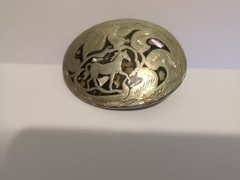 Vtg Mexico Western Horse Belt Buckle Handmade Silver Tone Inlaid Ablone Shell 3&Prime;