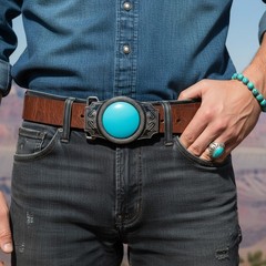 Men / Women Western Fashion Belt Buckle Silver Metal Turquoise Blue Bead Cowboys