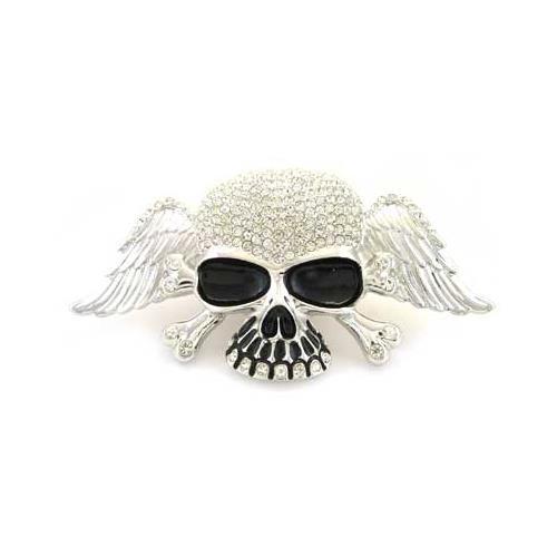 Skeleton Pirate Skull Cross Bones Angel Wings Clear Rhinestone Metal Belt Buckle