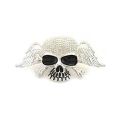 Skeleton Pirate Skull Cross Bones Angel Wings Clear Rhinestone Metal Belt Buckle