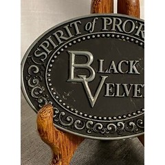 VTG Black Velvet Whisky Oval Belt Buckle Spirit of Pro-Rodeo 4 in X 2.75 in GUC