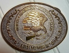 North American hunting club belt buckle life member