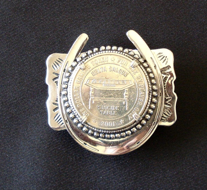 Suicide Table 2001 One Dollar Gaming Token Horseshoe Belt Buckle