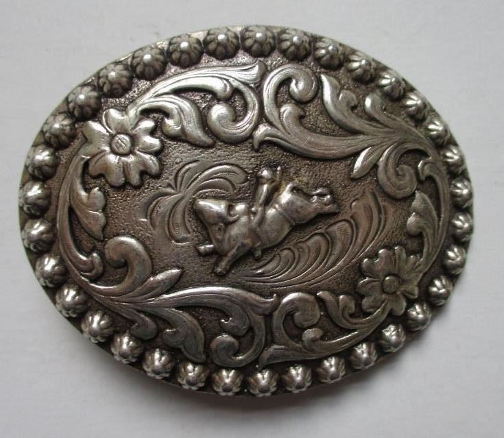 Vintage Cowboy Bucking Bull Silver Toned Rodeo Belt Buckle (3&Prime; X 2 3/8&Prime;) 40184A