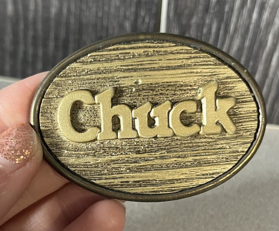 Vintage Oval Men&rsquo;s Brass Belt Buckle « Chuck » by Oden Made In USA