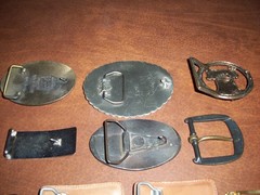 NICE LOT OF 11 belt buckles: BRASS, NICKEL, BRONZE,LEATHER, STEEL, METAL